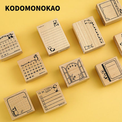 日本KODOMO NO KAO动物主题手账印章 木制印章 熊猫月历 点阵横线