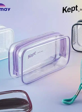 日本Raymay藤井笔包拉链笔袋PVC透明化妆包多功能文具袋大容量挂绳式
