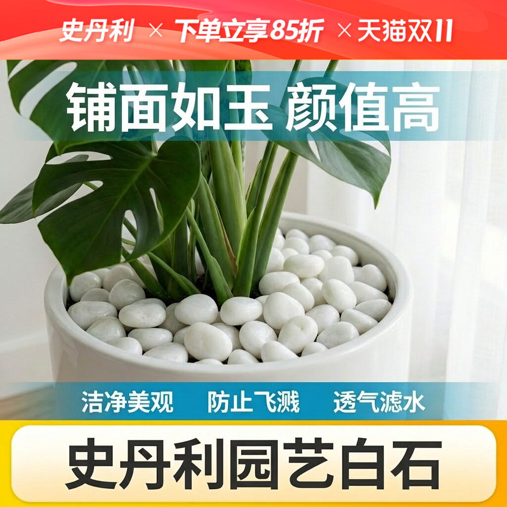 史丹利白石子铺面石鹅卵石水培石子天然白色原石庭院石头造景花盆