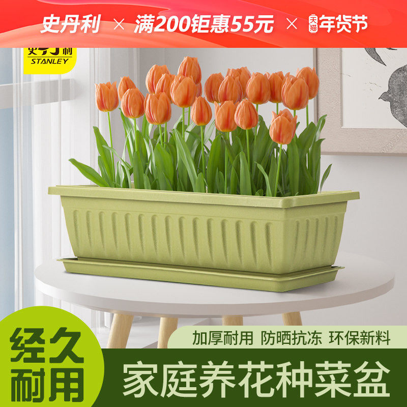 史丹利郁金香阳台种菜盆室内花卉养花种植塑料花盆长方形加厚家庭