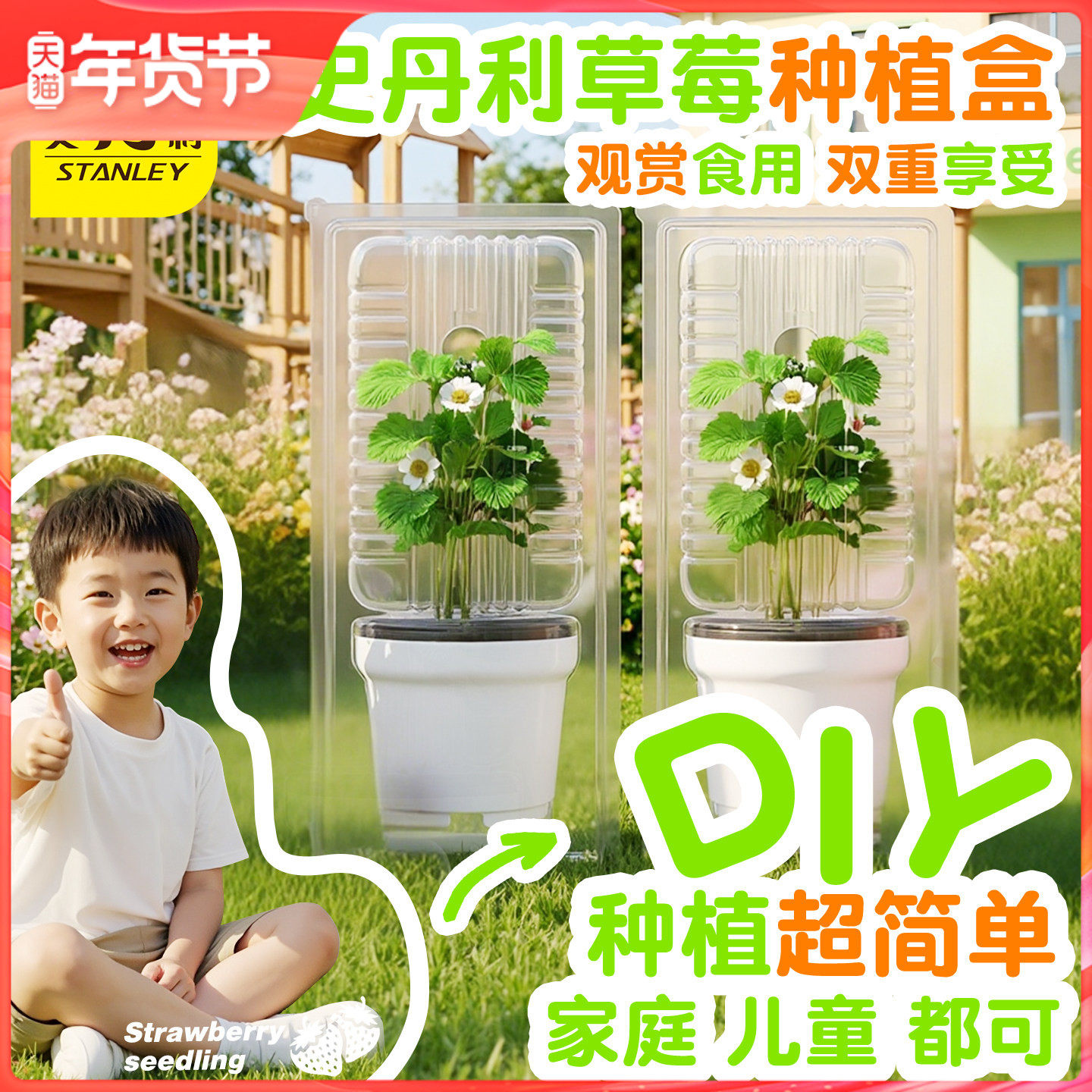 史丹利草莓苗盆栽阳台种植四季种植盒包儿童趣味小盆栽观察小学生,鲜花速递/花卉仿真/绿植园艺,种苗/半成品盆栽,淘宝优惠券,粉丝福利购,淘宝优惠卷