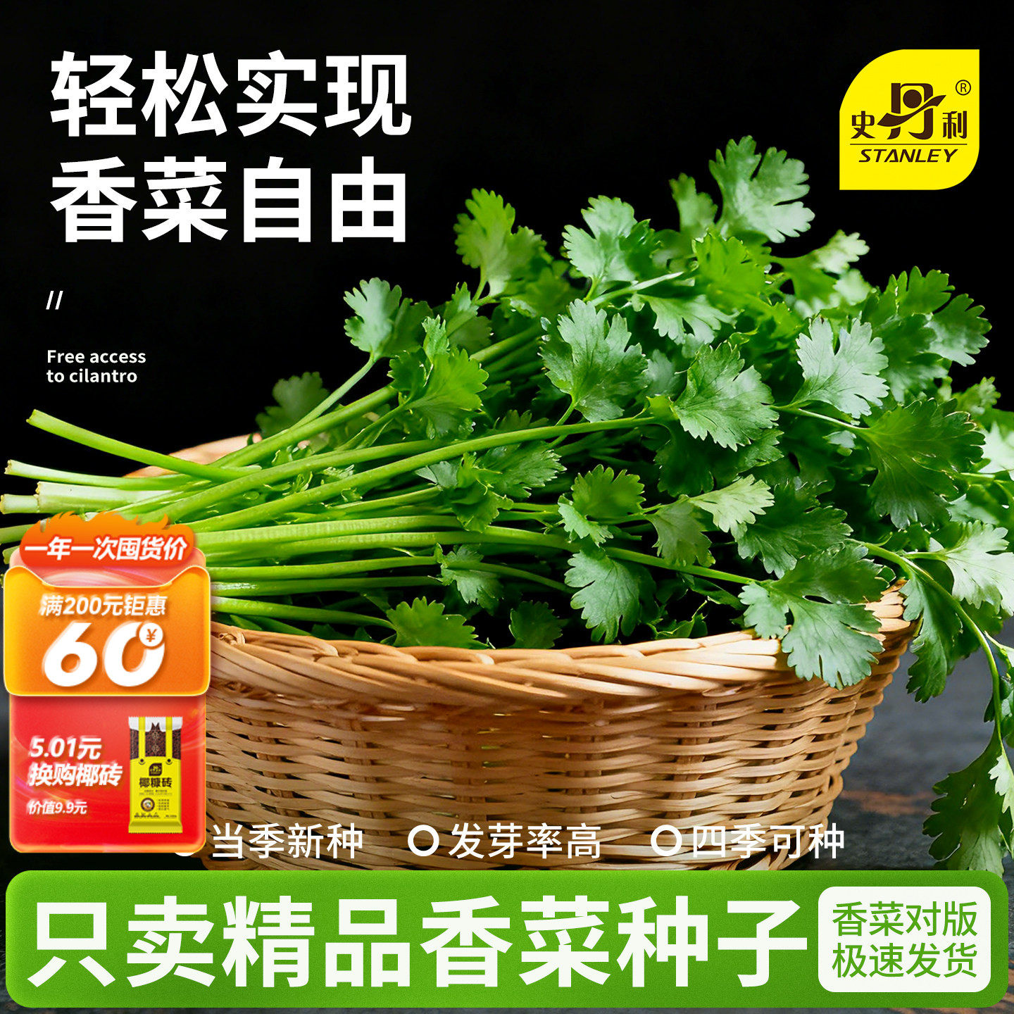 史丹利四季香菜种子芫荽阳台种菜秋冬蔬菜盆栽种籽孑菜籽籽种大全