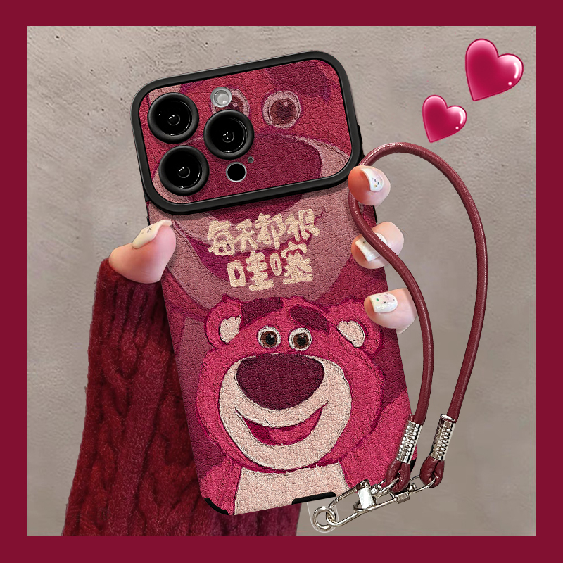 可爱草莓熊适用vivox300手机壳x100新款x90创意vivox70女款vivos30/19卡通s16/pro防摔y300大视窗s15小羊皮