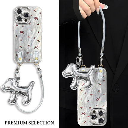 樱桃蝴蝶结适用opporeno14手机壳创意reno11/10时尚reno9/Pro全包镜头findx8硅胶findx7防摔a93s小狗挂绳壳