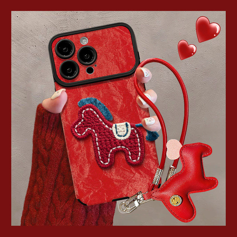 创意针织小马适用荣耀500手机壳女款荣耀400马年荣耀90个性荣耀magic8挂绳荣耀70防摔荣耀X60大视窗红毛皮