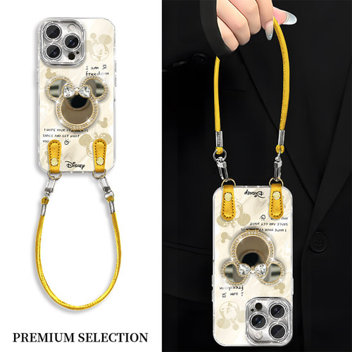 金色米奇镜子支架适用华为mate70手机壳mate60pro时尚pura70/P80创意mate40pro/nova13防摔nova14羽纱手绳壳