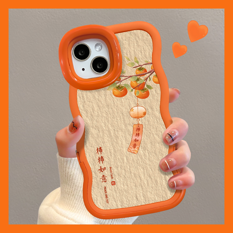 油画柿柿如意隐形双支架适用OPPOreno15手机壳reno11/10新款reno9pro创意findx8橙色reno5防摔女款软壳