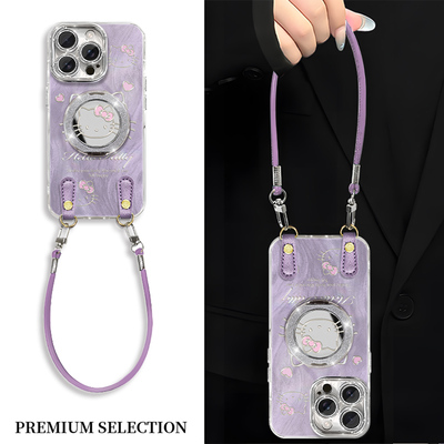 紫色线条kitty猫适用苹果16promax手机壳华为mate60创意Pura70卡通荣耀100/opporeno14防摔vivos20支架小米15