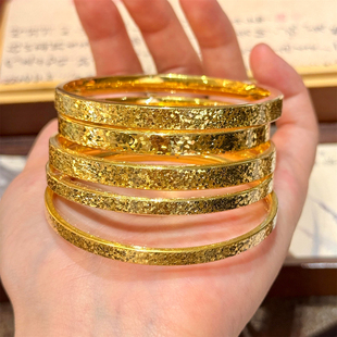 古法金包银三面碎碎冰手镯女实心素圈镯子久不掉色手环送女友