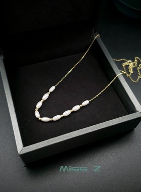 长米粒珠银锁骨链女可调节项链