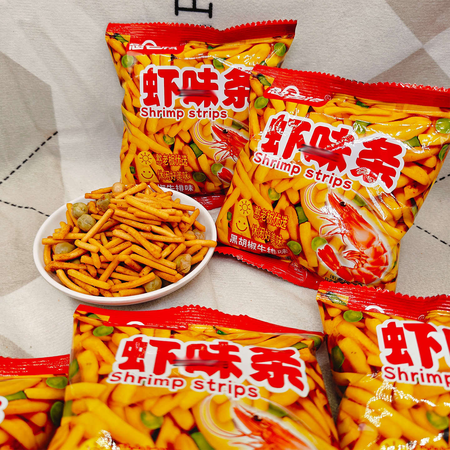 憨老板虾味条黑胡椒牛排味小零食