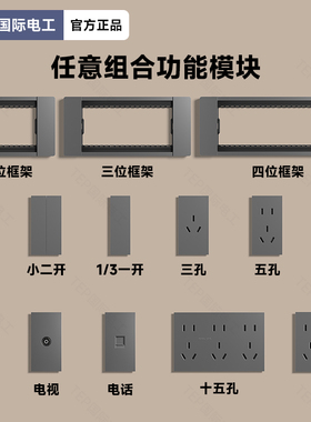 国际电工灰色118型开关插座面板墙壁家用厨房6孔9九孔十二孔多孔