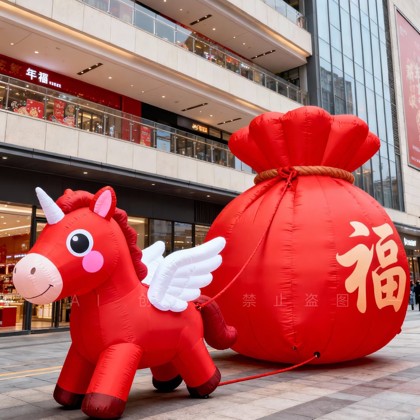 马年新年吉祥物装饰提福小马气模商场户外街区景观美陈装置定制