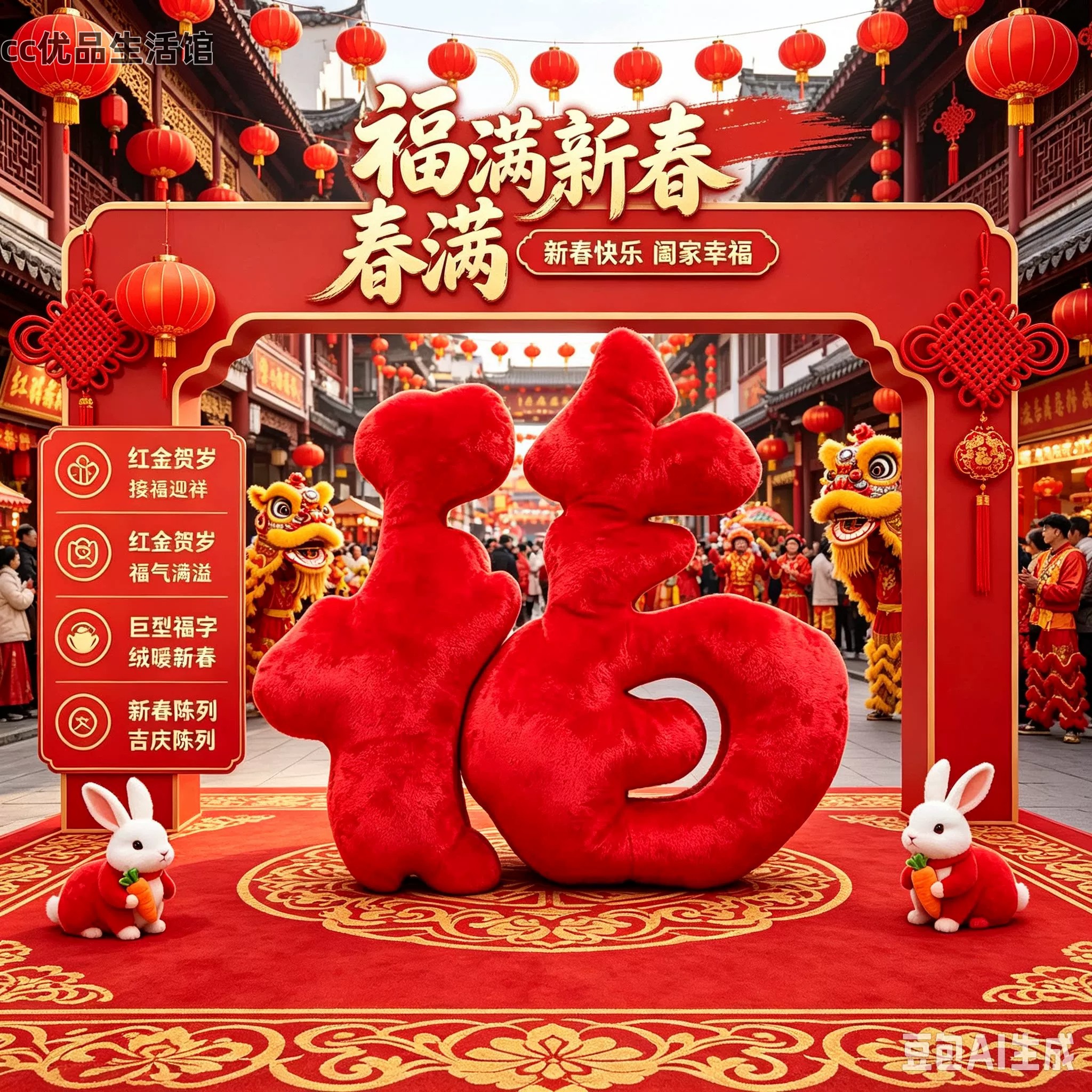 羊年元旦新春毛绒福字装饰商场门店橱窗节日引流美陈互动拍照福字