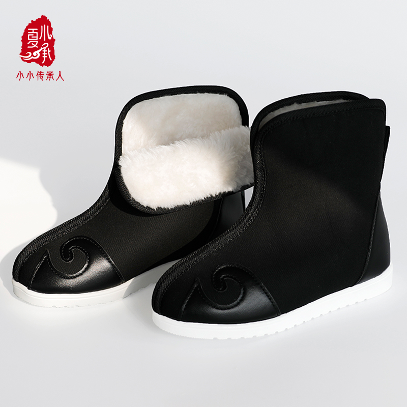 夏小承加绒儿童汉服鞋男童唐装宝宝秋冬软底加厚棉鞋古风搭配鞋子