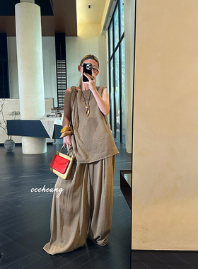 CCCHEUNG 5.16晚8 极简松弛感慵懒天丝麻纽结背心拖地裤空气套装