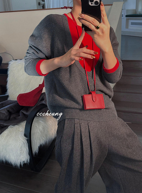 CCCHEUNG12.09晚82024新款冬季撞色假两件套头针织毛衣女款针织衫