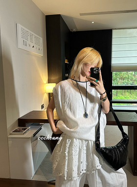 CCCHEUNG 7.08 返璞归真水洗亚麻拼色包边无袖宽肩松弛感衬衫