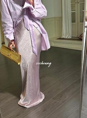 CCCHEUNG 2.22晚8 升级版褶皱肌理感醋酸侧开衩鱼尾裙拖地裙半裙