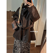 CCCHEUNG 1.10晚8时髦摩登巴恩风宽松做旧磨砂皮老爹皮衣夹克外套