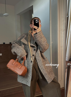 CCCHEUNG 1.10晚8 时髦巴恩风定制复古彩纱羊驼毛毛呢外套大衣