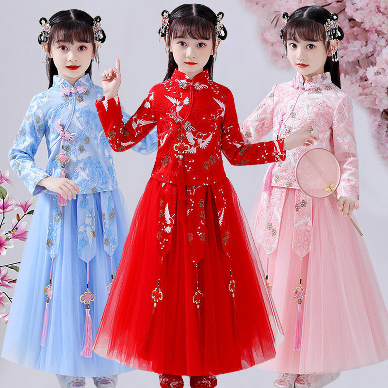 女童汉服中国风中大童套装演出服图片