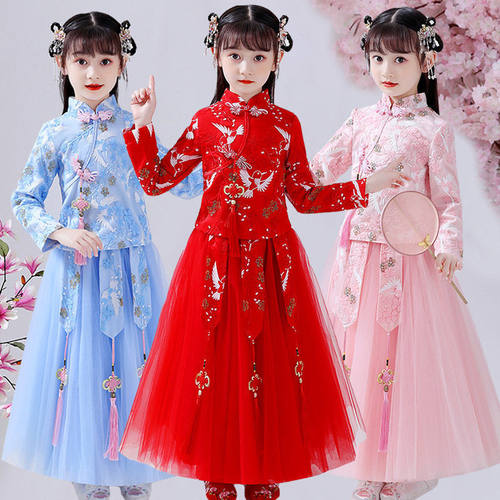 女童汉服中国风中大童套装演出服