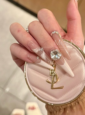 Meil Nail 纯欲丝带 中长款粉色法式飘带婚礼高级手工穿戴美甲