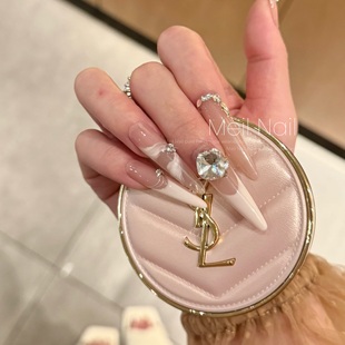 粉色法式 Meil 中长款 纯欲丝带 飘带婚礼高级手工穿戴美甲 Nail