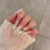 Nail 罗马假日 中长款 Meil 克罗心米白法式 皮带钢珠y2k手工穿戴甲