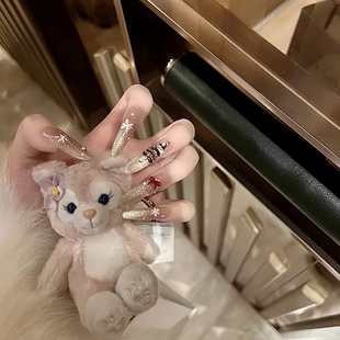 富家千金爆闪碎钻猫眼圣诞美甲中长款 梦幻雪松 穿戴甲 Nail Meil