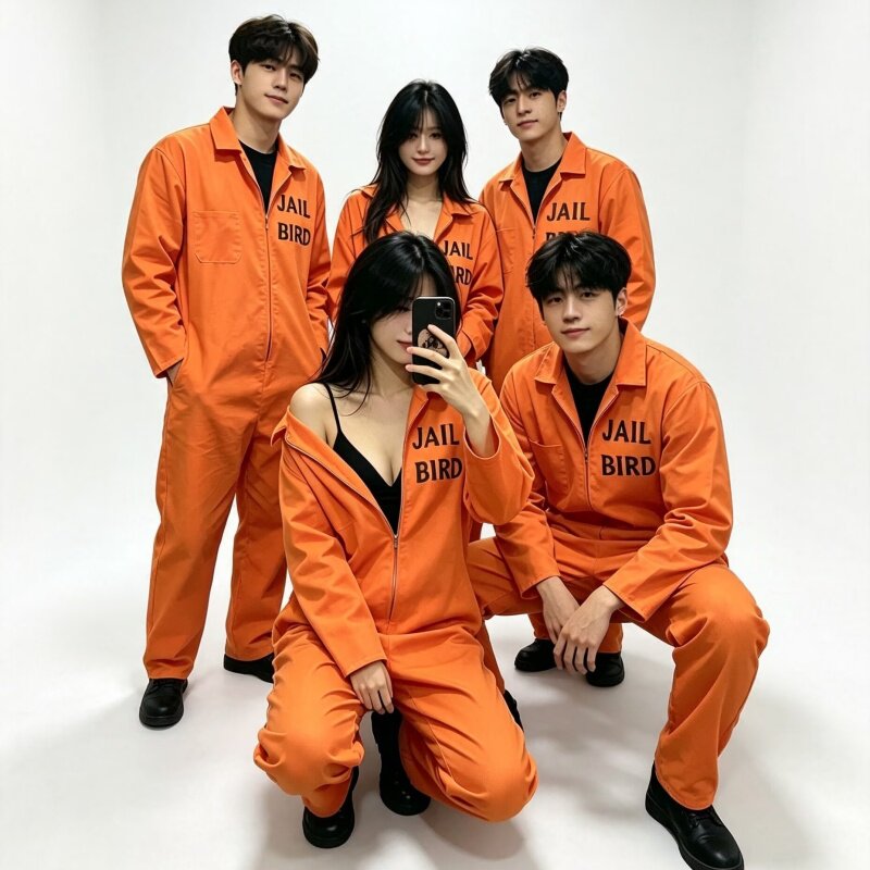 万圣节cos制服情侣套装大码橙色演出服扮囚犯连体衣成人男女同款