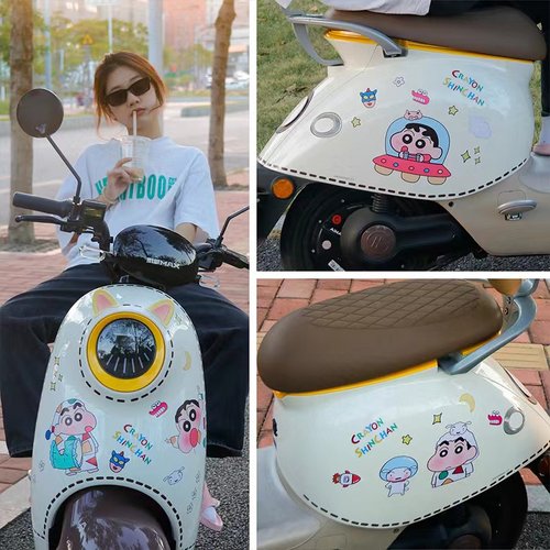 小牛电动车贴纸可爱卡通新蜡笔小新电瓶车划痕遮挡贴画防水防晒