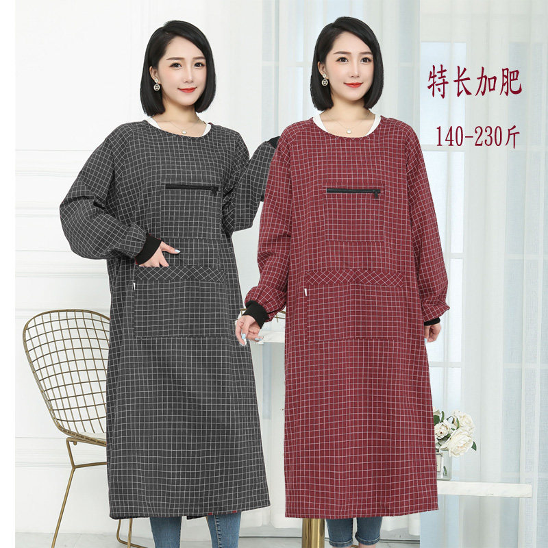 超长款加肥纯棉长袖围裙家用厨房防污罩衣男女加大工作服过膝围腰,家庭/个人清洁工具,围裙,淘宝优惠券,粉丝福利购,淘宝优惠卷