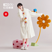 加厚睡衣保暖家居服 可外穿珊瑚绒睡袍女秋冬款 红豆居家 暖暖绒