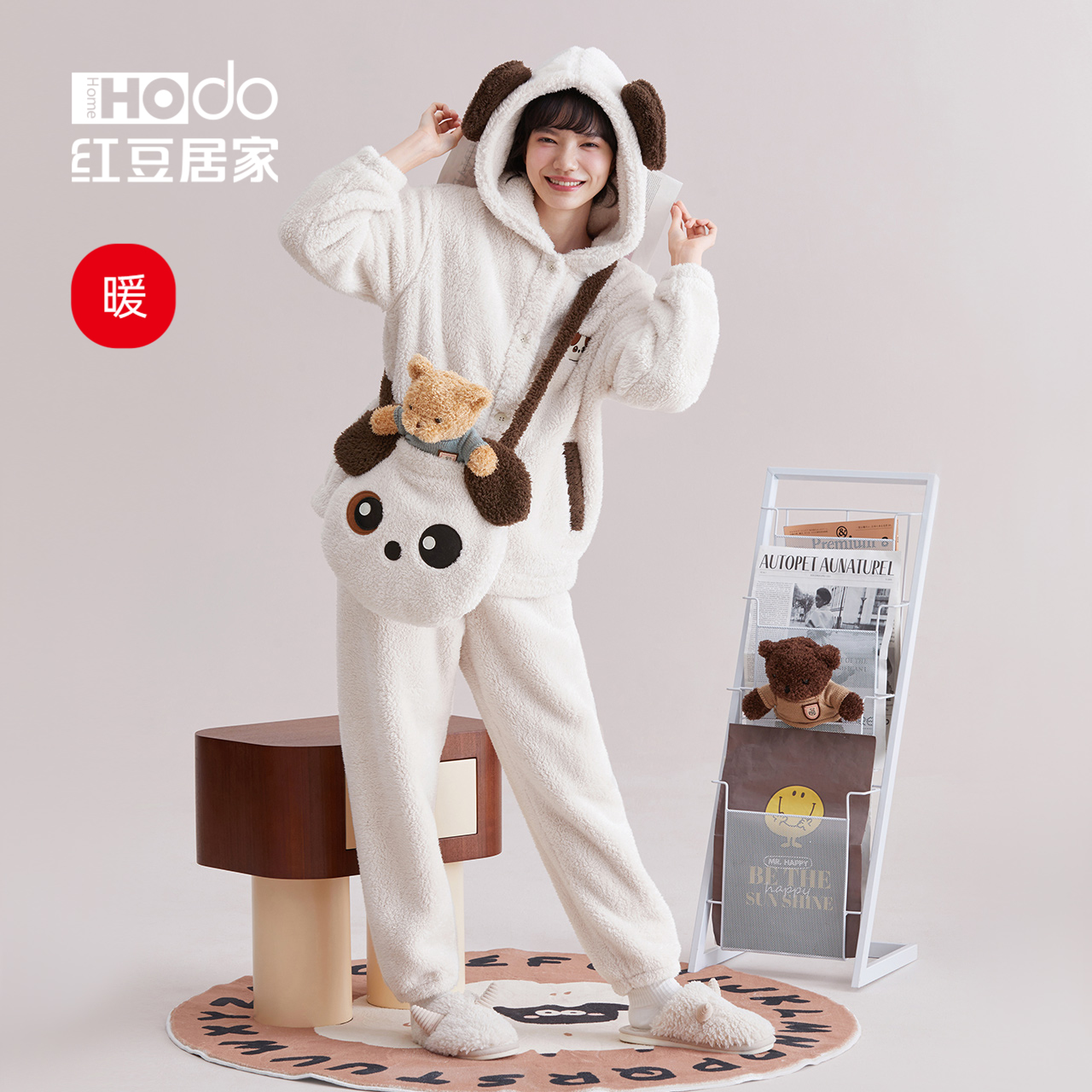 红豆居家珊瑚绒睡衣套装女士