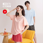 男士 宽松凉感套装 套头睡衣女夏季 红豆居家情侣家居服A类纯棉短袖