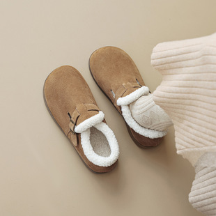 威威女郎 959-65真皮勃肯鞋女冬加绒厚底一脚蹬博肯单鞋保暖棉鞋