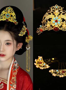 古风明制发冠头饰杨紫同款古风双凤发冠复原唐风头饰步摇全套汉服