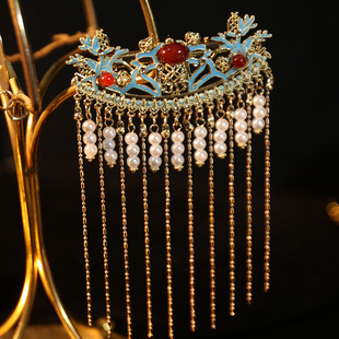 汉服珍珠流苏后压发夹国风头饰发钗明制古风掩鬓发饰配饰古装饰品