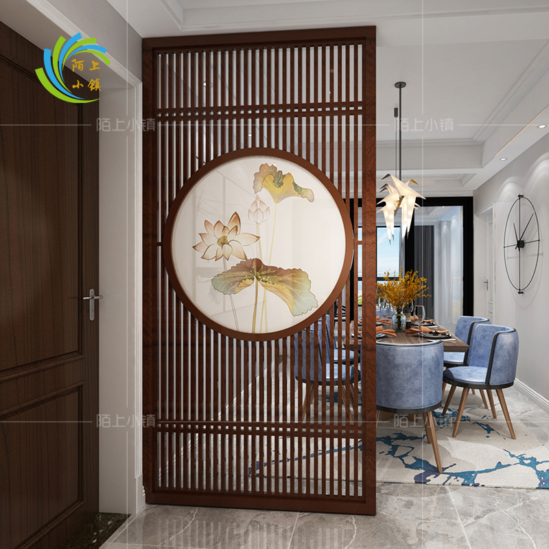 屏风纱画圆形隔断纱定制半透明不透明水墨山水画中式画玄关装饰画