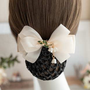 职业头花新款绢纱蝴蝶结发夹护士空姐银行工作发网兜头花发夹