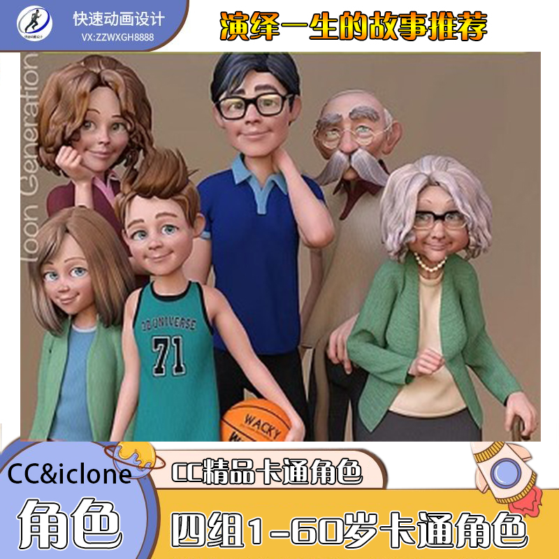 iclone素材cc角色卡通人物4组1到60岁齐全角色演绎一生适用推荐