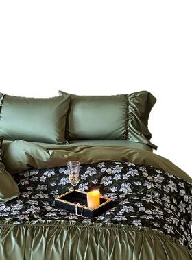 式复古四件套10长支绒棉XM202508墨绿色被套法双人贡缎全棉纯0棉