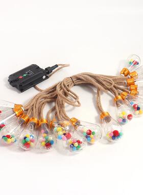 太阳麻绳灯院铜线灯球泡户外串防水露营装庭饰能IJV圣诞彩灯民宿