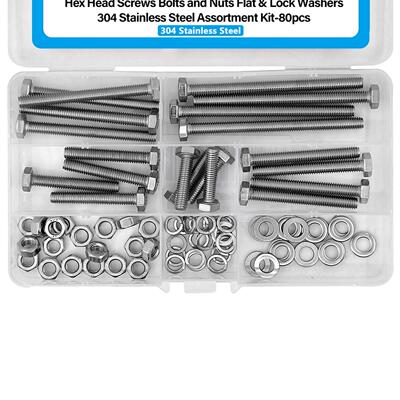 80钢pcs不锈栓304外六角螺配平垫弹垫螺母DIN9螺33997丝螺母套装