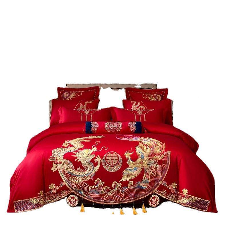 龙凤刺绣结床婚上用品红套色四件全棉件套十叠H2165石桥家纺,床上用品,婚庆床品套件,淘宝优惠券,粉丝福利购,淘宝优惠卷