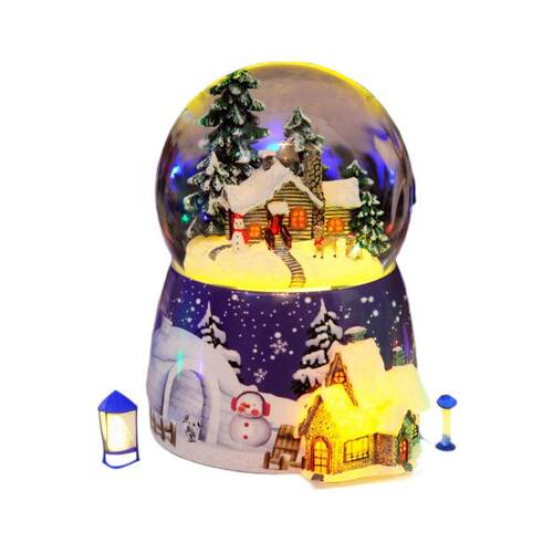 晶球音乐481水盒新年礼牙物电动充艺电发光飘雪圣诞八音盒蓝音箱