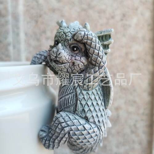 新款4只小恐龙套装挂花盆装饰树脂工艺品摆件挂杯花园Ba龙雕像