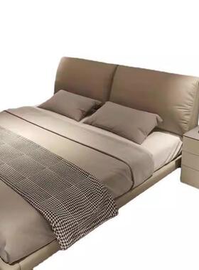 真皮床0000悬奶油风2米主卧床现代简约朵大象耳齐边双人床储大浮